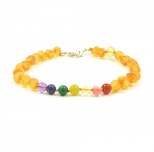 Adjustable 'Pot of Gold' Amber And Semi-Precious Stones Bracelet